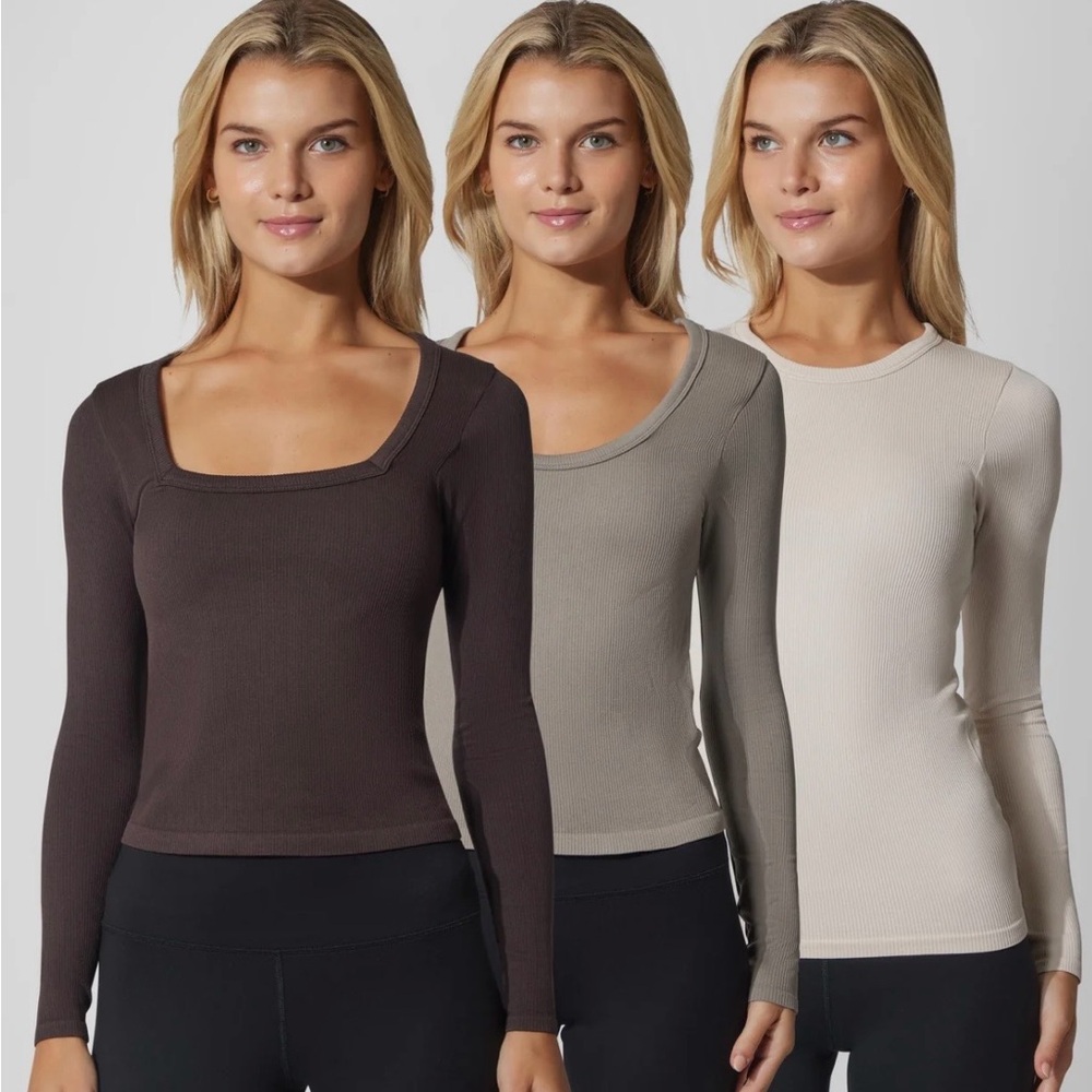 90 Degree Ribbed Seamless Crew Neck, Scoop Neck, and Square Neck Long Sleeve